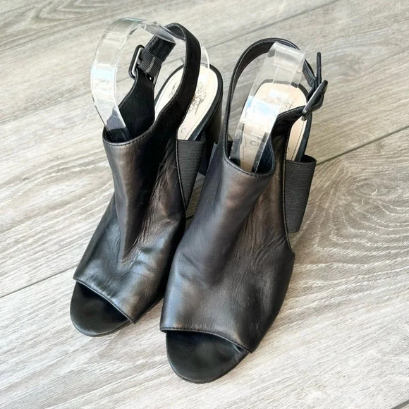 VINCE CAMUTO Vamelia Black Genuine Leather  Open Toe Booties - Picture 2 of 15
